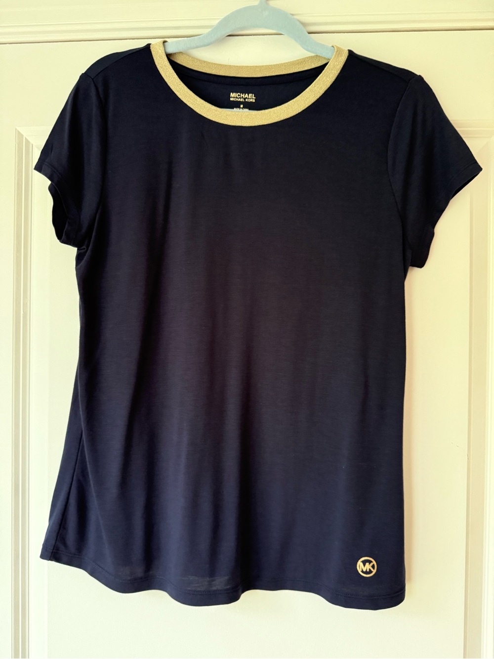Michael Kors Women's Top, Navy with Metallic Gold Trim, Medium